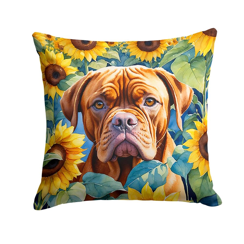 8739 in Sunflowers Throw Pillow, 14Hx14W, Dogue de Bordeaux 6069